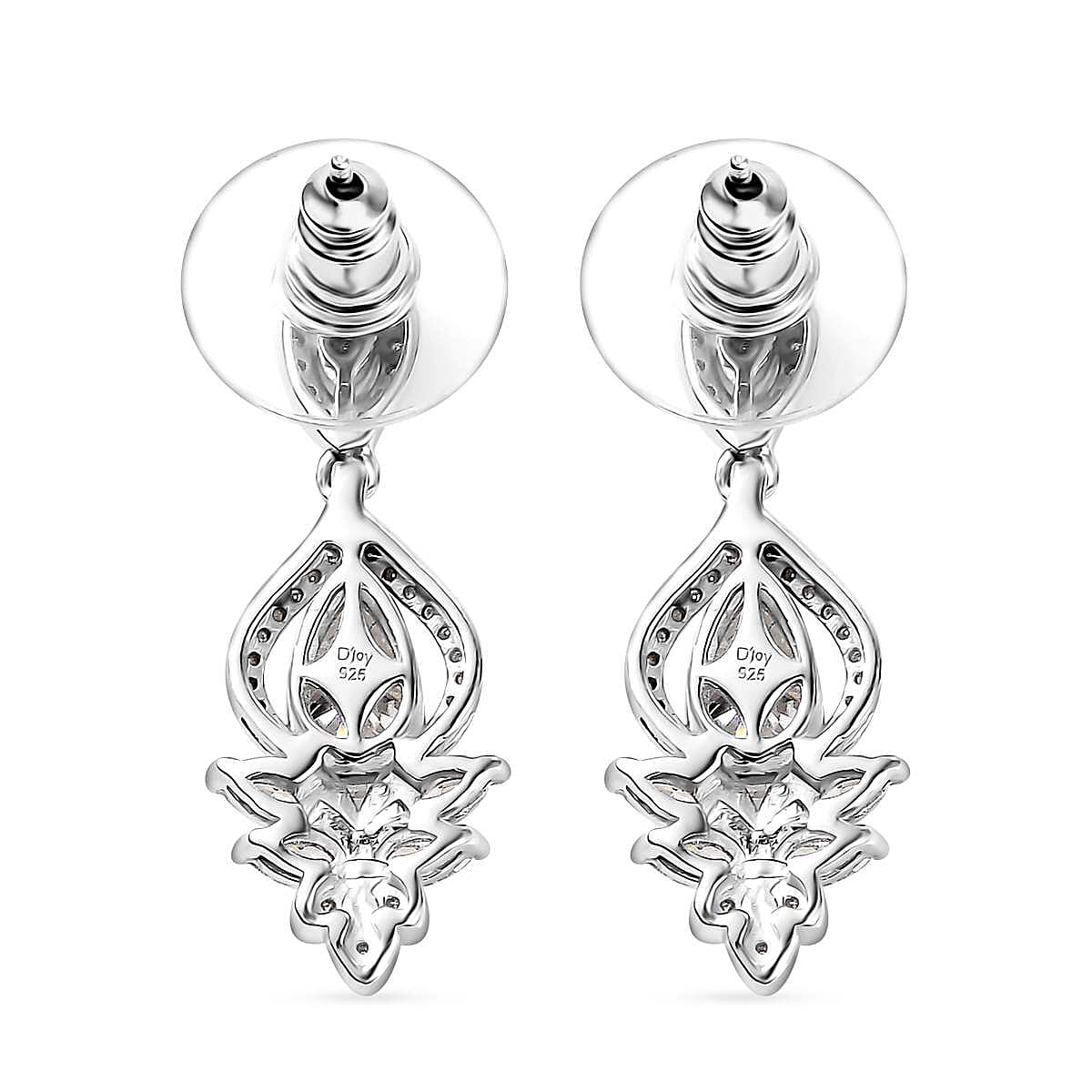 D'Joy Moissanite 3.00 ctw Lotus Earrings in Rhodium Over Sterling Silver