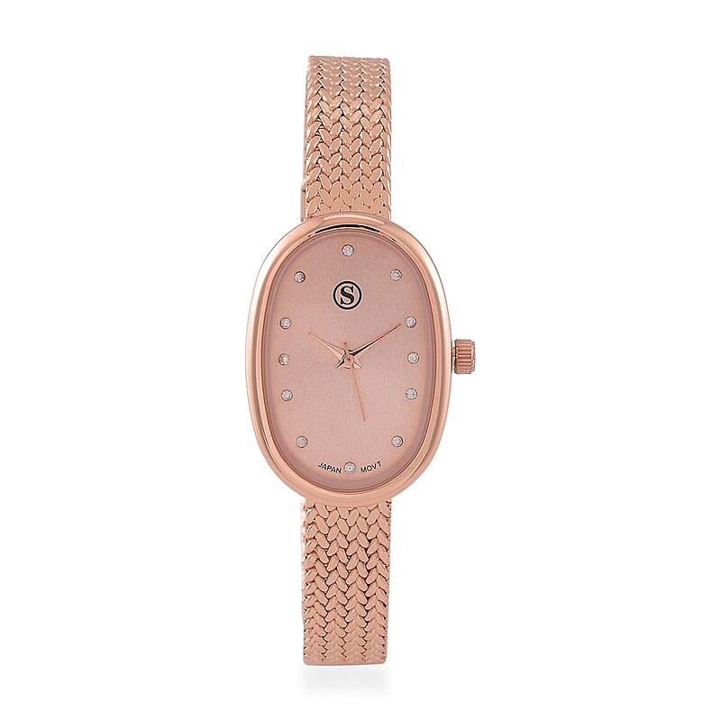Austrian Crystal Japanese Movement Watch in ION Plated RG Stainless Steel