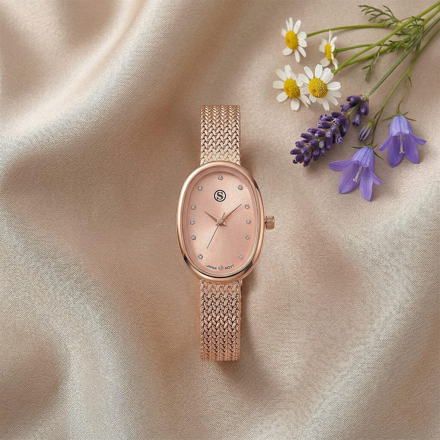 Austrian Crystal Japanese Movement Watch in ION Plated RG Stainless Steel
