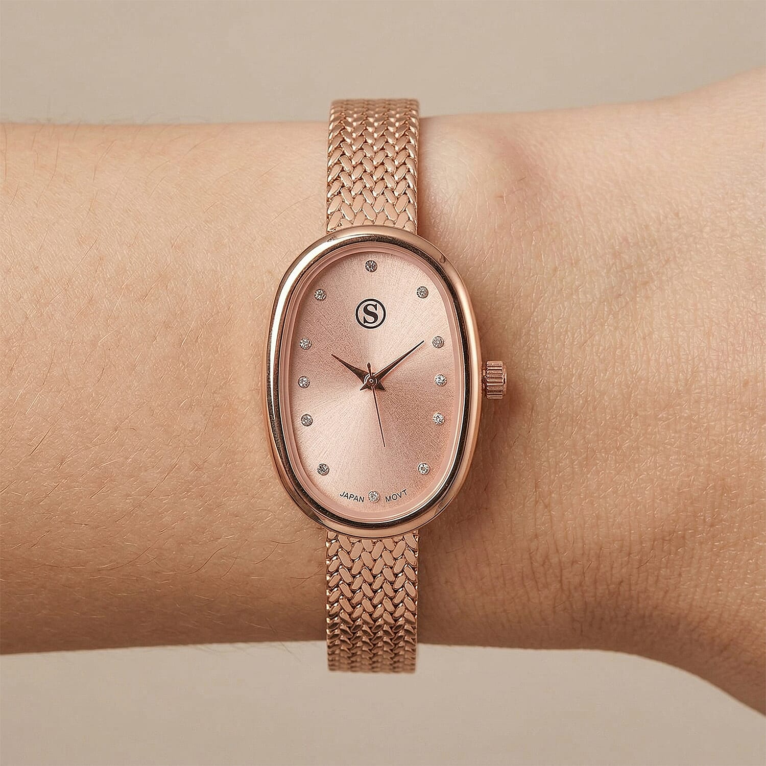 Austrian Crystal Japanese Movement Watch in ION Plated RG Stainless Steel