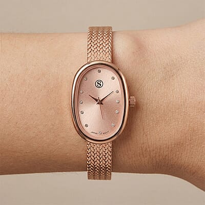 Austrian Crystal Japanese Movement Watch in ION Plated RG Stainless Steel