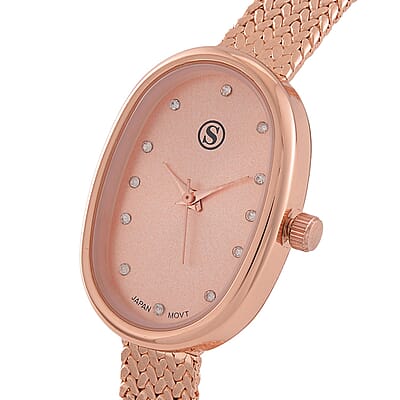 Austrian Crystal Japanese Movement Watch in ION Plated RG Stainless Steel