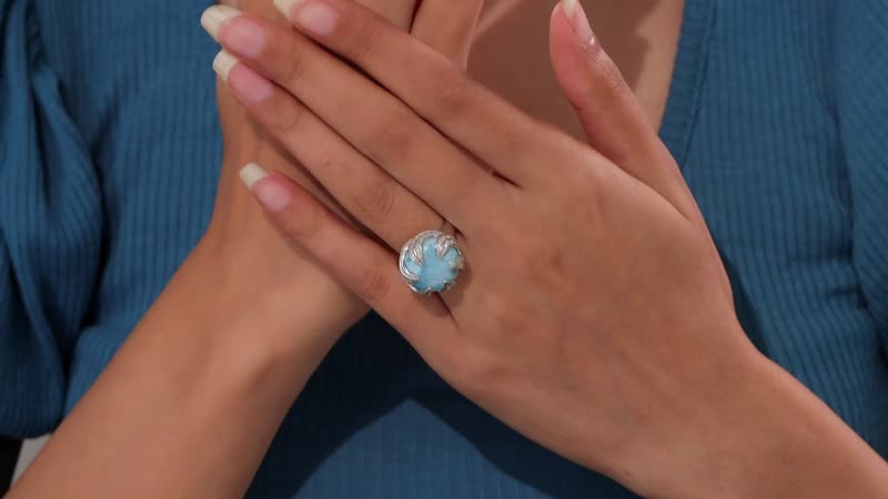 Larimar, White Zircon Ring in Rhodium Over Sterling Silver (Size 10.0) 14.85 ctw