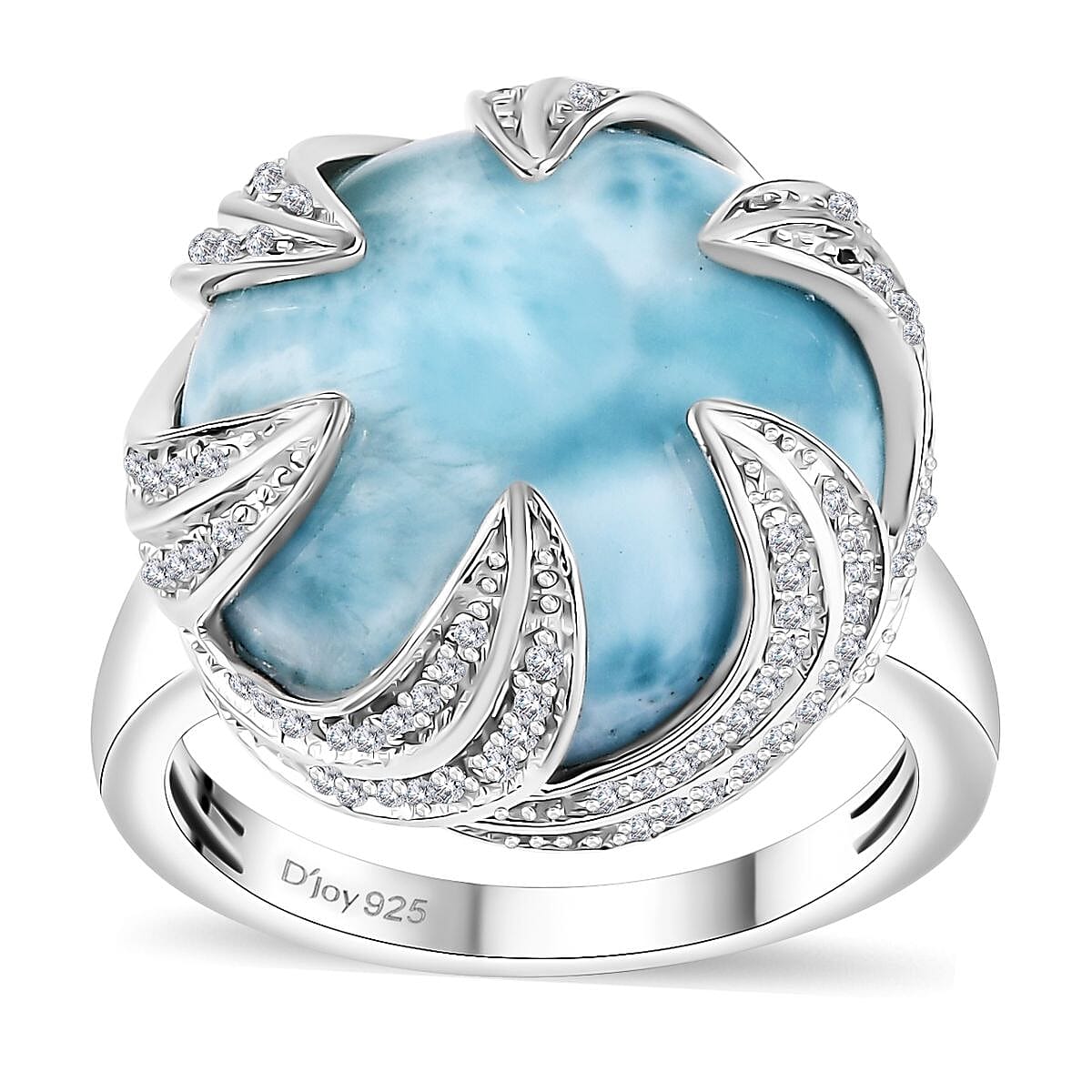 Larimar and White Zircon 14.85 ctw Ocean Waves Ring in Rhodium Over Sterling Silver (Size 8.0) image number 0