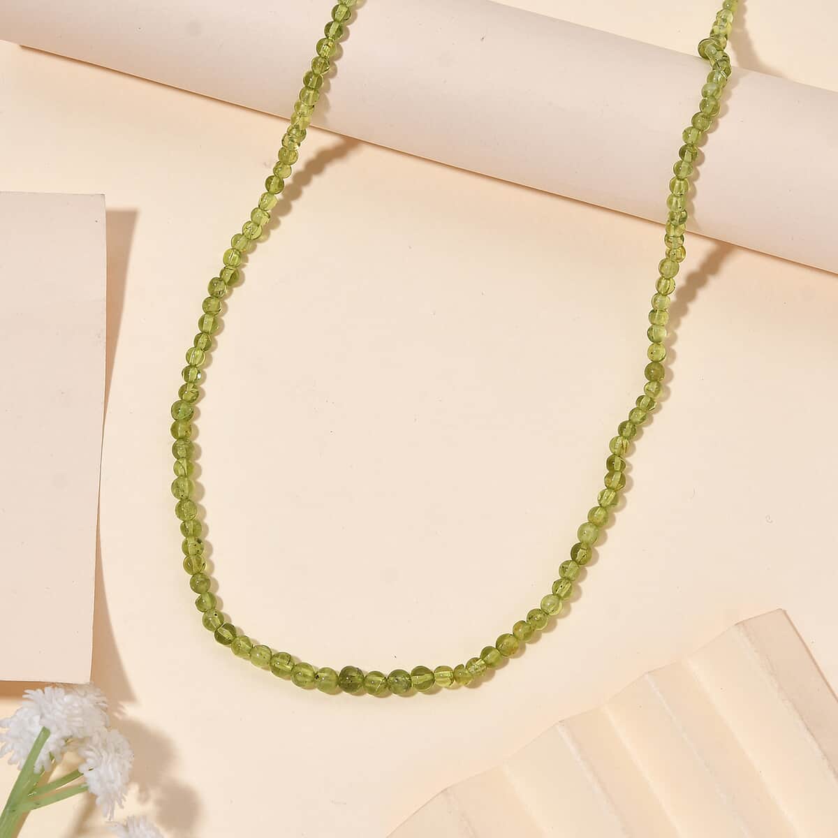 Peridot Beaded 62.00 ctw Necklace 20 Inches in Rhodium Over Sterling Silver  image number 1