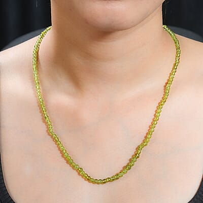 Peridot Beaded 62.00 ctw Necklace 20 Inches in Rhodium Over Sterling Silver 