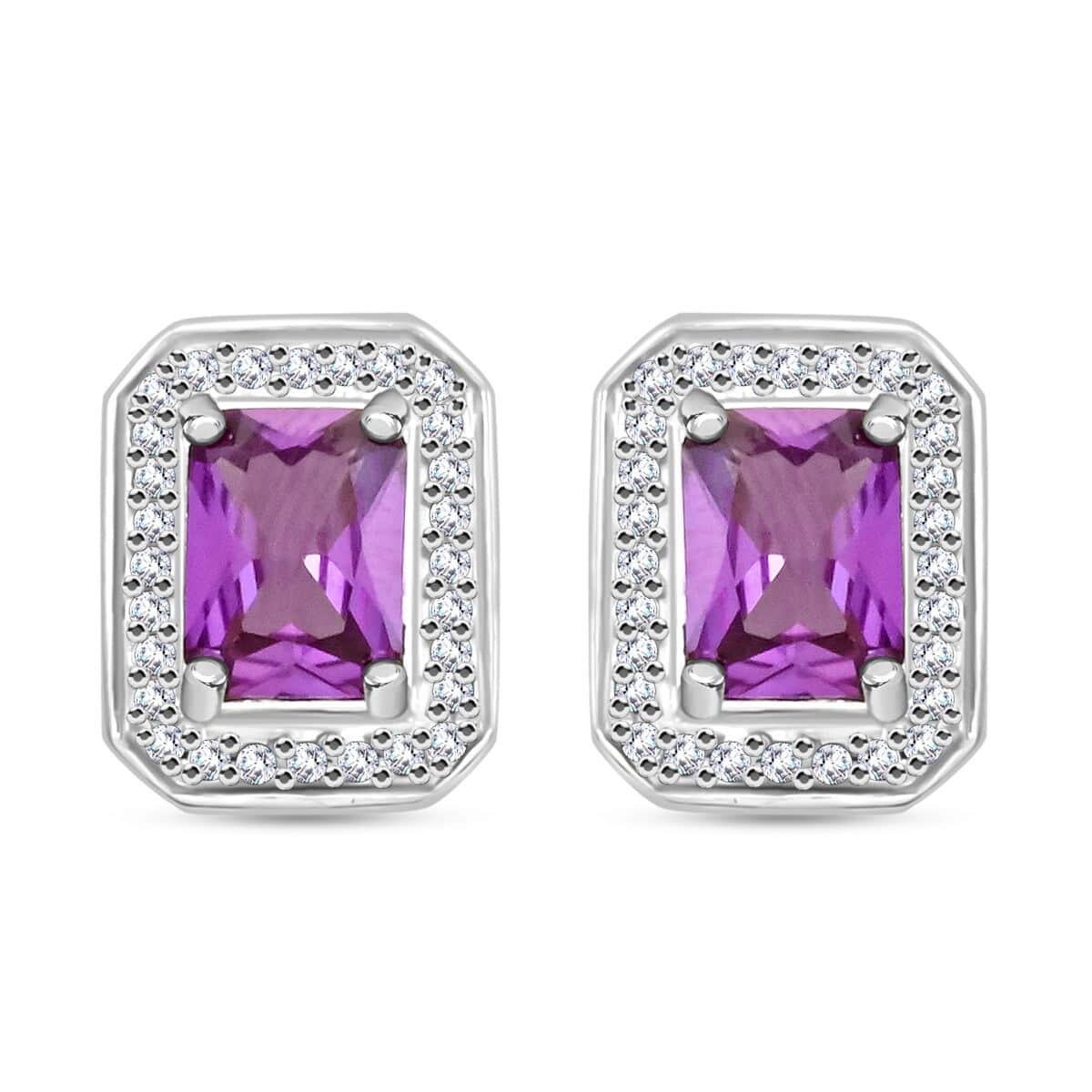 Simulated Alexandrite and Simulated Diamond 3.65 ctw Earrings in Silvertone image number 0