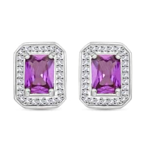 Simulated Alexandrite and Simulated Diamond 3.65 ctw Earrings in Silvertone