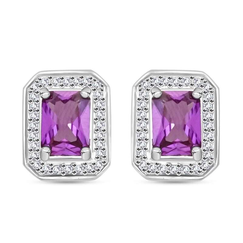 Simulated Alexandrite and Simulated Diamond 3.65 ctw Earrings in Silvertone
