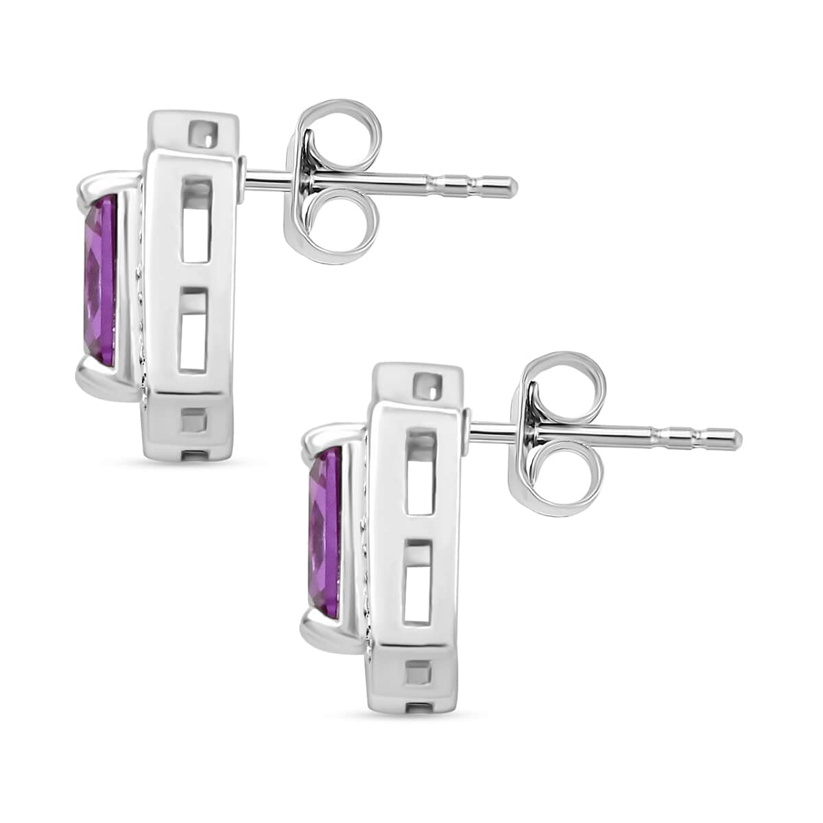 Simulated Alexandrite and Simulated Diamond 3.65 ctw Earrings in Silvertone image number 3