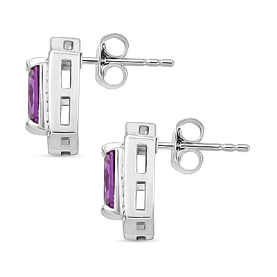 Simulated Alexandrite and Simulated Diamond 3.65 ctw Earrings in Silvertone
