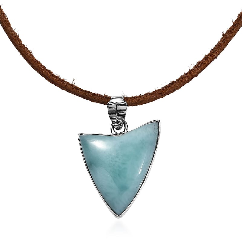 D'Joy Artisan Crafted Larimar 24.50 ctw Arrow Pendant without Chain in Sterling Silver with Leather Cord