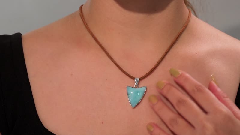 D'Joy Artisan Crafted Larimar 24.50 ctw Arrow Pendant without Chain in Sterling Silver with Leather Cord