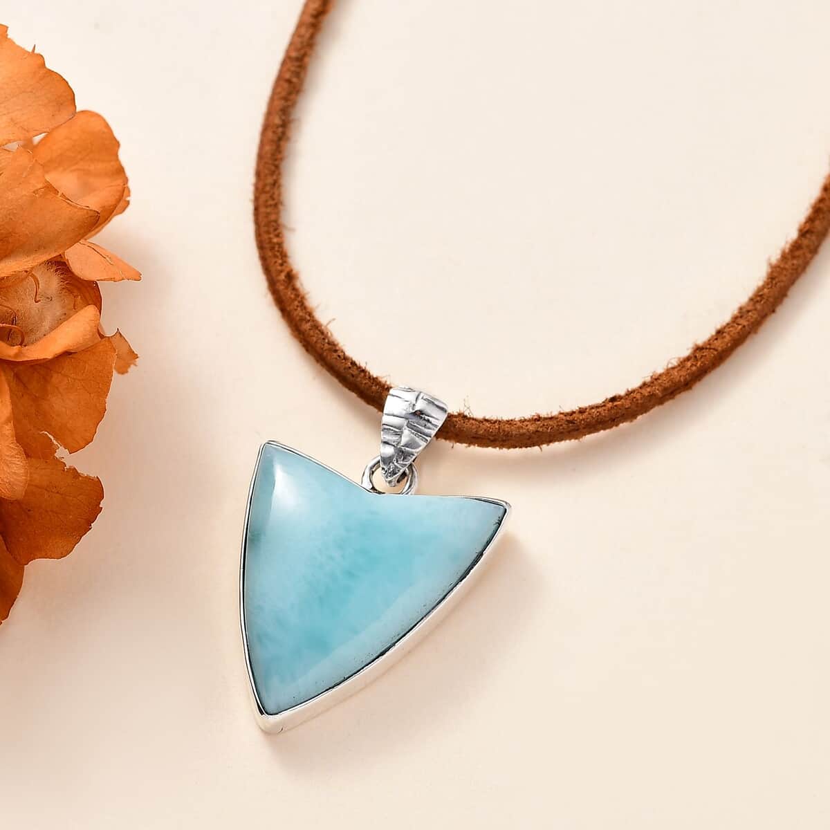 Artisan Crafted Larimar 24.50 ctw Arrow Pendant in Sterling Silver with Leather Cord image number 1