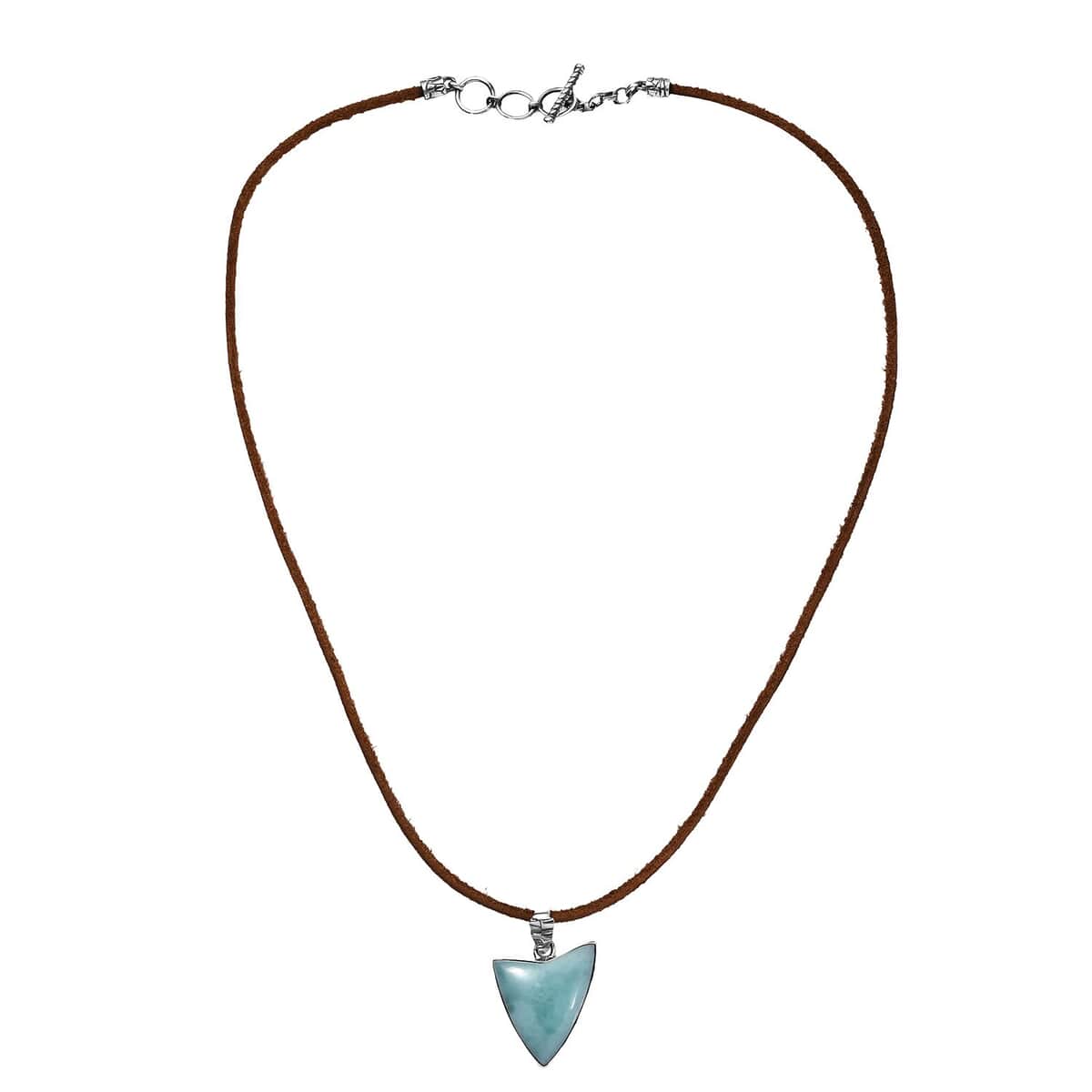 Artisan Crafted Larimar 24.50 ctw Arrow Pendant in Sterling Silver with Leather Cord image number 3