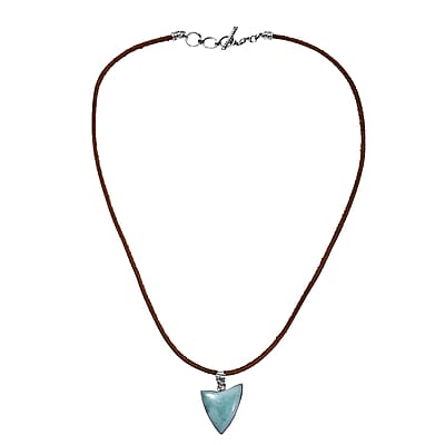 D'Joy Artisan Crafted Larimar 24.50 ctw Arrow Pendant without Chain in Sterling Silver with Leather Cord