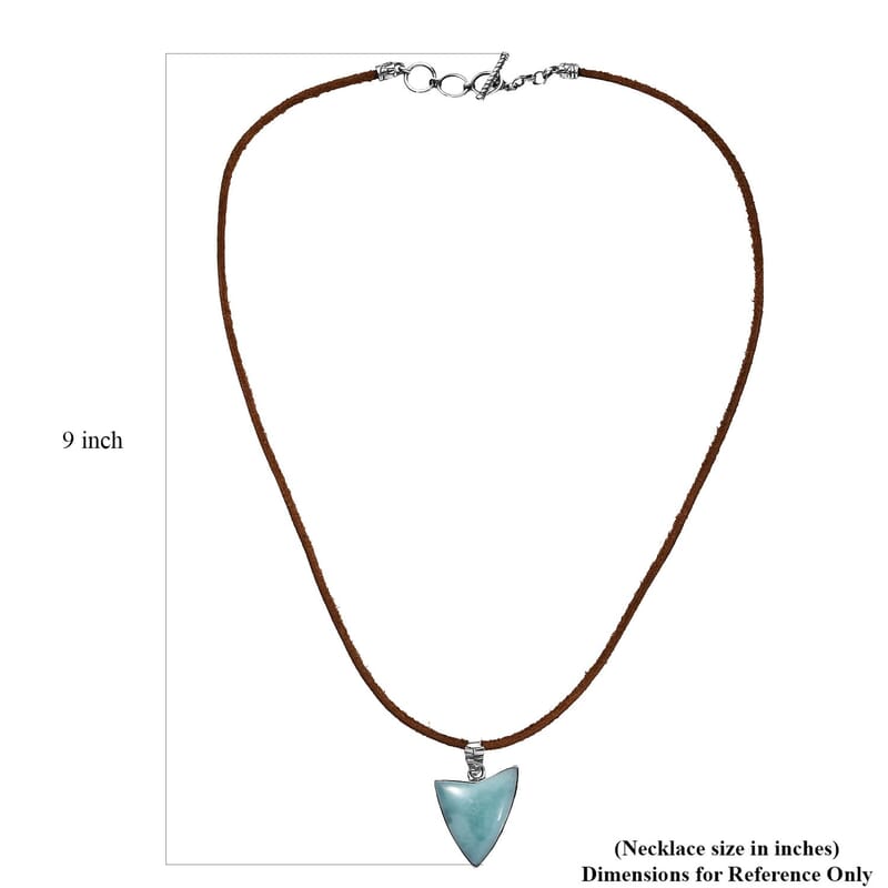 D'Joy Artisan Crafted Larimar 24.50 ctw Arrow Pendant without Chain in Sterling Silver with Leather Cord
