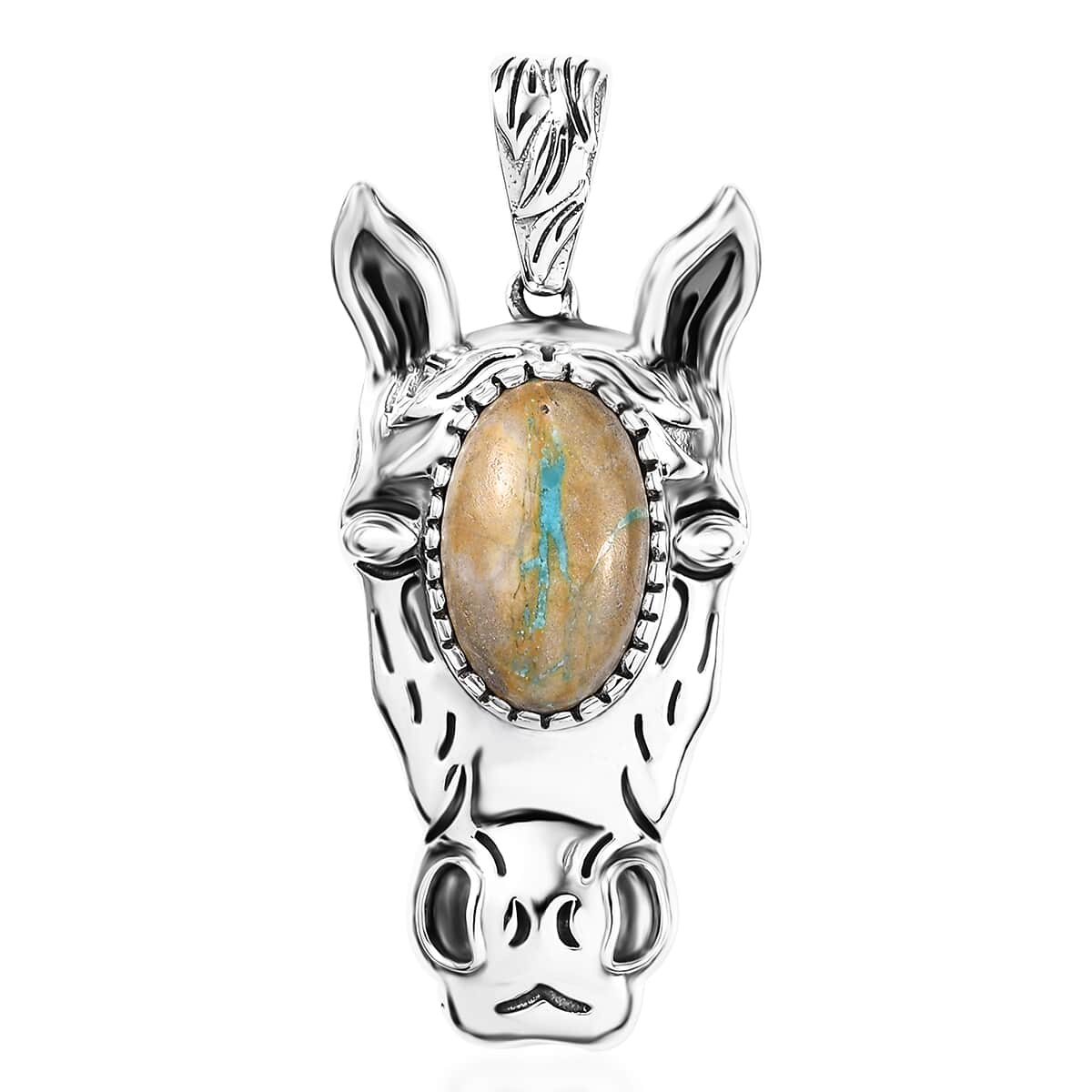 Artisan Crafted Royston Ribbon Turquoise 6.70 ctw Horse Head Pendant in Black Oxidized Sterling Silver image number 0