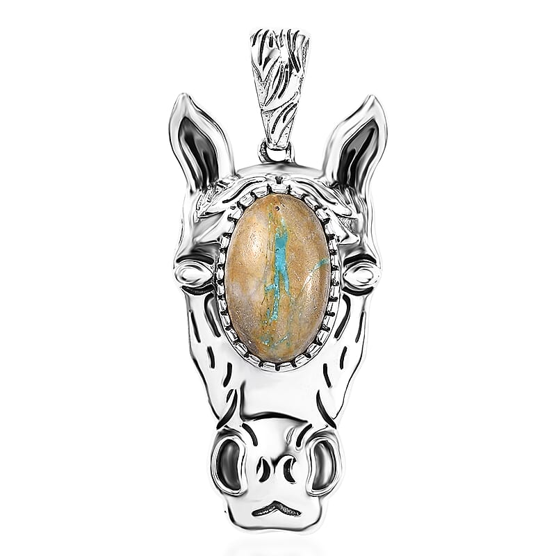 D'Joy Artisan Crafted Royston Ribbon Turquoise 6.70 ctw Horse Head Pendant without Chain in Black Oxidized Sterling Silver