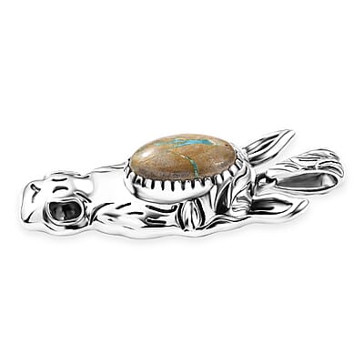 D'Joy Artisan Crafted Royston Ribbon Turquoise 6.70 ctw Horse Head Pendant without Chain in Black Oxidized Sterling Silver