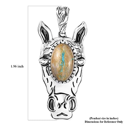 D'Joy Artisan Crafted Royston Ribbon Turquoise 6.70 ctw Horse Head Pendant without Chain in Black Oxidized Sterling Silver