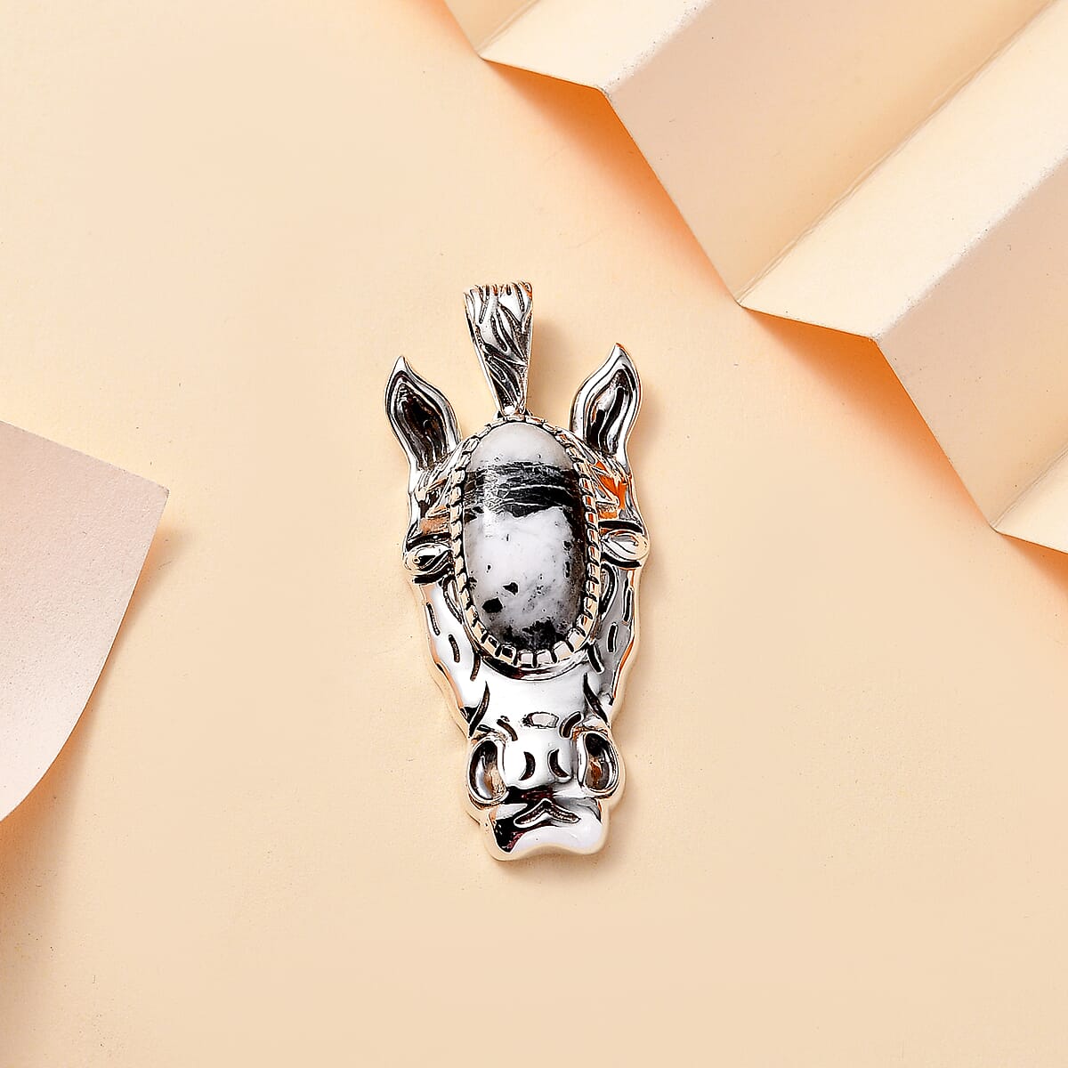 D'Joy Artisan Crafted White Buffalo 8.80 ctw Horse Head Pendant without Chain in Black Oxidized Sterling Silver image number 1