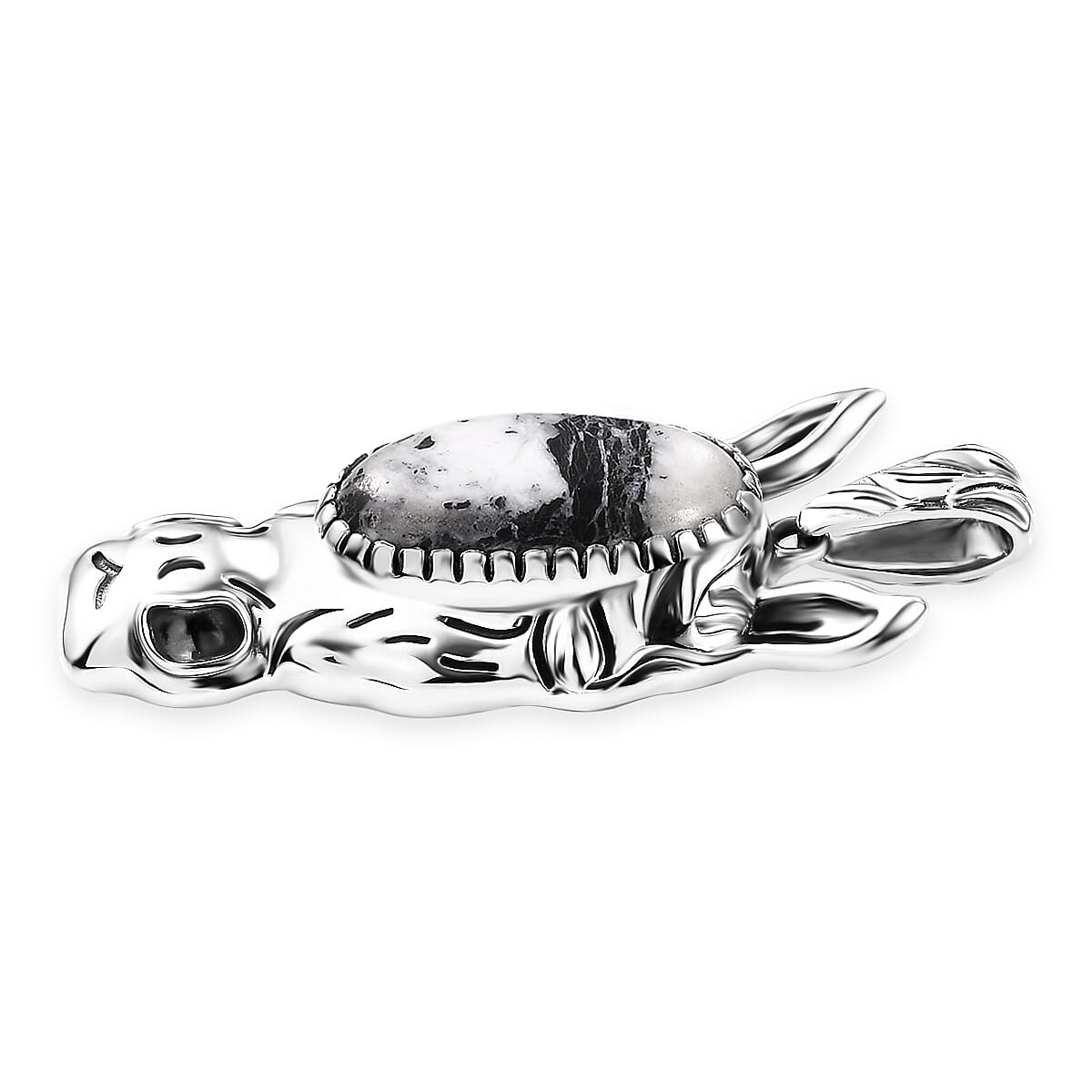 D'Joy Artisan Crafted White Buffalo 8.80 ctw Horse Head Pendant without Chain in Black Oxidized Sterling Silver image number 3