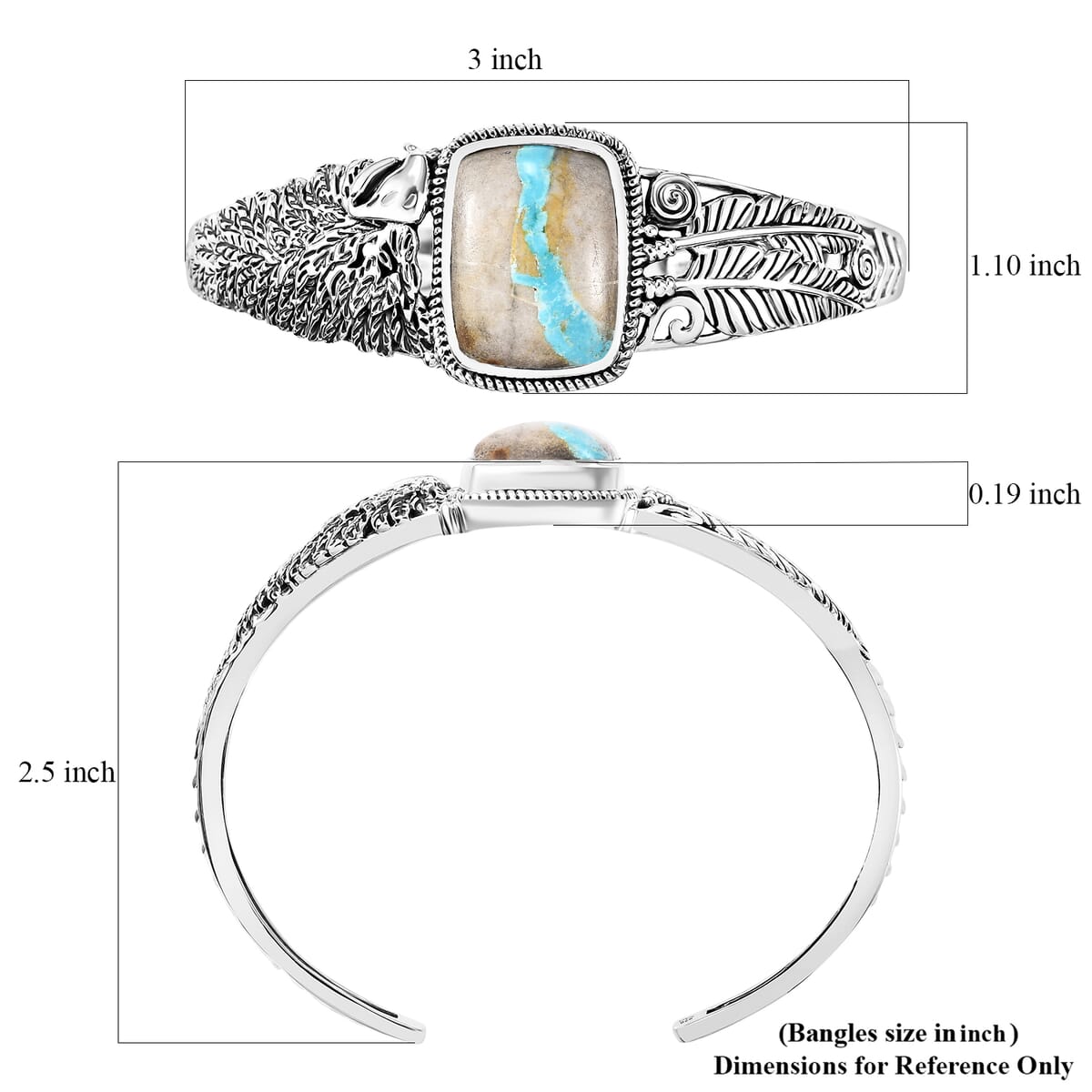Artisan Crafted Royston Ribbon Turquoise 16.85 ctw Eagle and Feather Cuff Bracelet in Black Oxidized Sterling Silver (7.25 In) image number 5