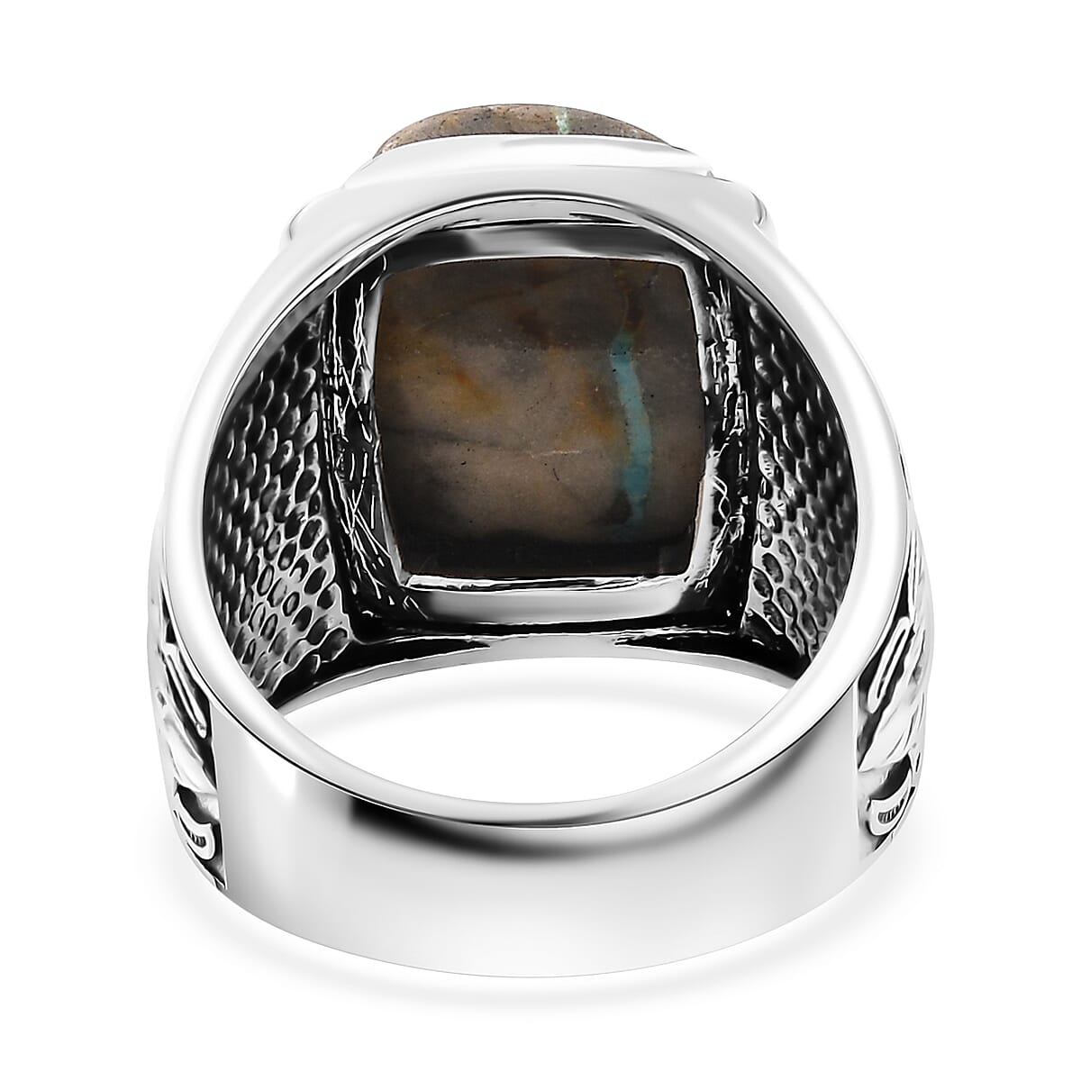 D'Joy Artisan Crafted Royston Ribbon Turquoise 10.00 ctw Feather Men's Ring in Black Oxidized Sterling Silver (Size 9.0) image number 4