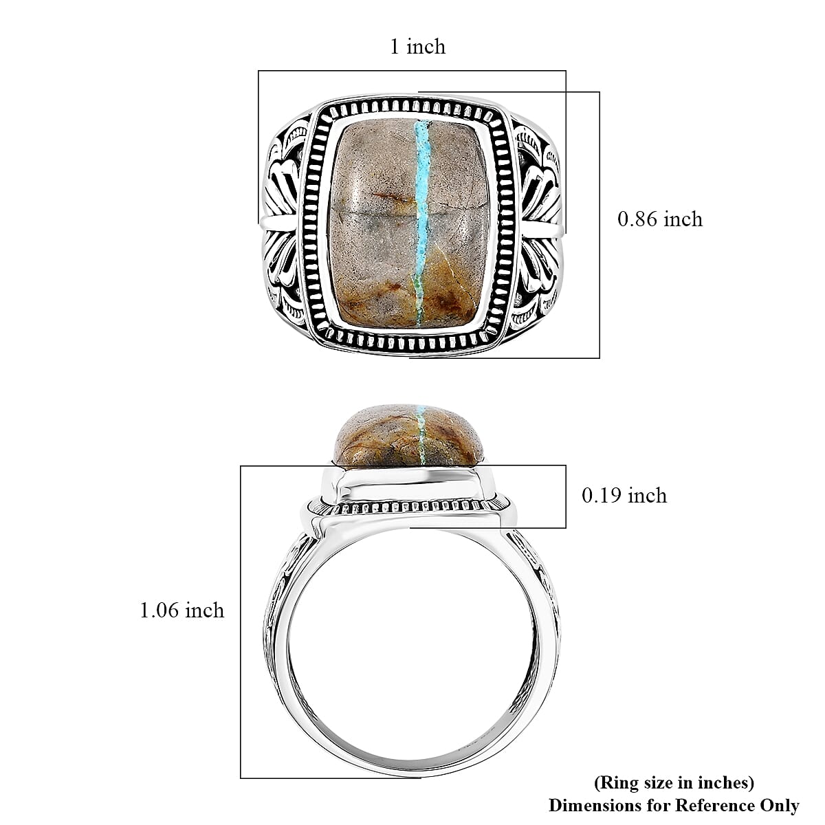 D'Joy Artisan Crafted Royston Ribbon Turquoise 10.00 ctw Feather Men's Ring in Black Oxidized Sterling Silver (Size 9.0) image number 5