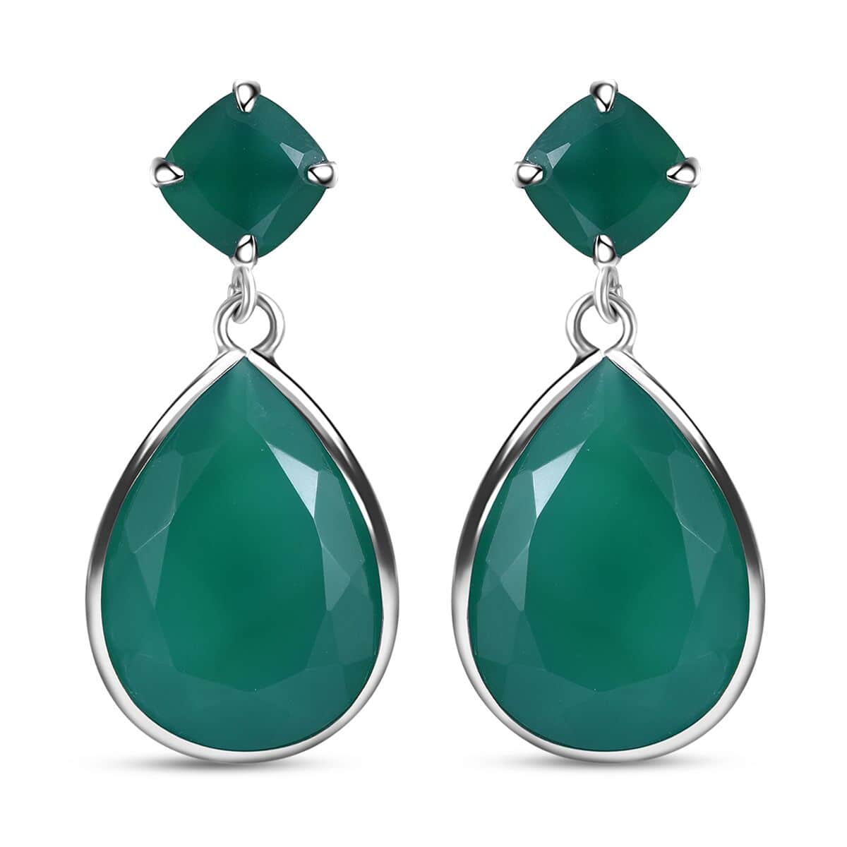 Verde Onyx 21.50 ctw Drop Earrings in Rhodium Over Sterling Silver  image number 0