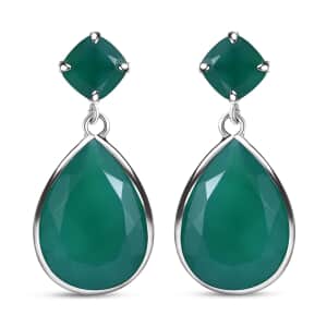 Verde Onyx 21.50 ctw Drop Earrings in Rhodium Over Sterling Silver 