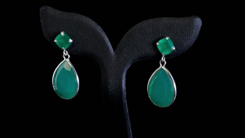 Verde Onyx 21.50 ctw Drop Earrings in Rhodium Over Sterling Silver