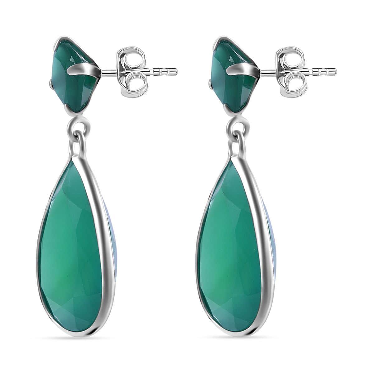 Verde Onyx 21.50 ctw Drop Earrings in Rhodium Over Sterling Silver  image number 2