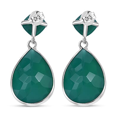 Verde Onyx 21.50 ctw Drop Earrings in Rhodium Over Sterling Silver 