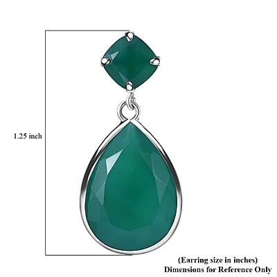 Verde Onyx 21.50 ctw Drop Earrings in Rhodium Over Sterling Silver 