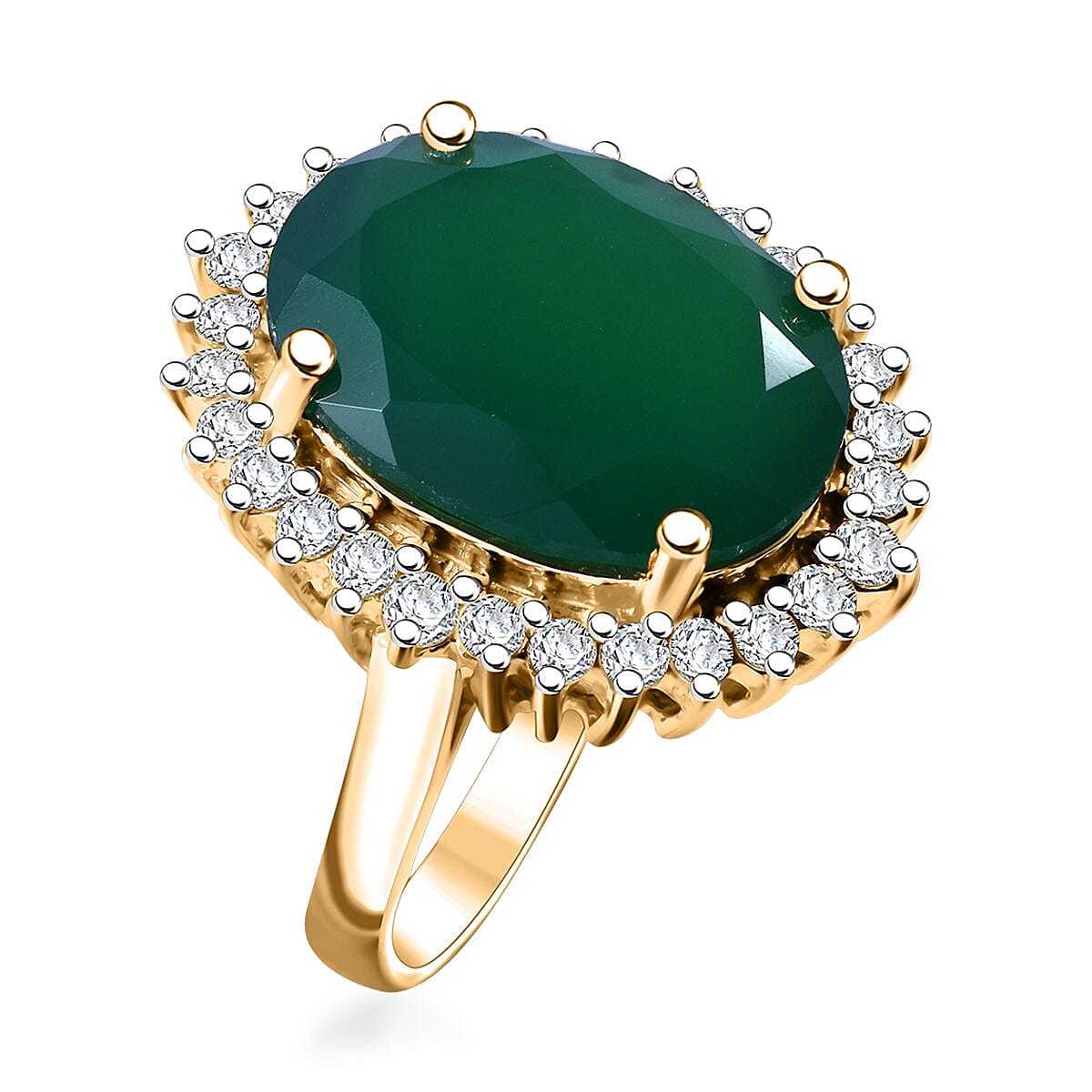 Verde Onyx and White Zircon 8.75 ctw Forest Bloom Ring in Vermeil Yellow Gold Over Sterling Silver (Size 10.0)