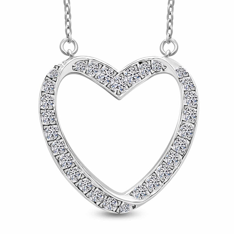 Luxuriant Lab Grown Diamond G-H SI 0.50 ctw Heart Necklace in Platinum Over Sterling Silver 18-20 Inches