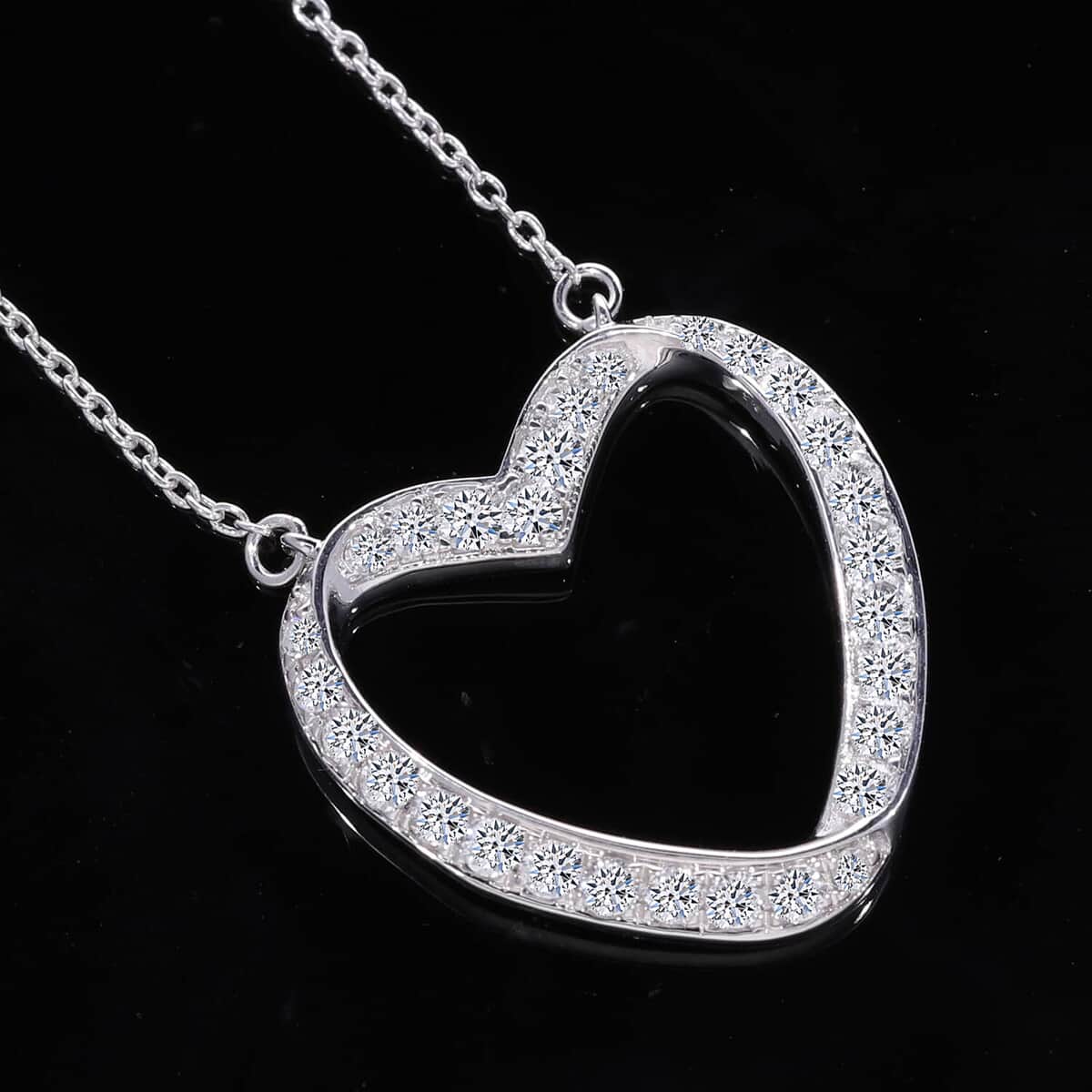 Luxuriant Lab Grown Diamond G-H SI 0.50 ctw Heart Necklace in Platinum Over Sterling Silver 18-20 Inches image number 1