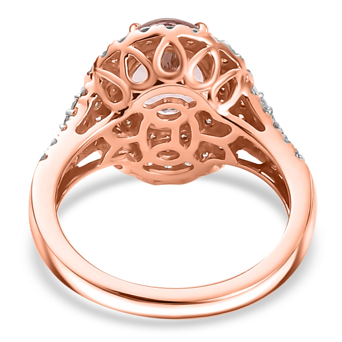 Certified & Appraised Luxoro AAA Palmeiras Pink Morganite and G-H I2 Diamond 2.50 ctw Double Halo Ring in 14K Rose Gold (Size 6.0) 4.41 Grams image number 4