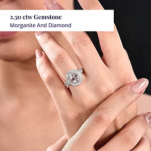 Certified & Appraised Luxoro AAA Palmeiras Pink Morganite and G-H I2 Diamond 2.50 ctw Double Halo Ring in 14K Rose Gold (Size 9.0) 4.41 Grams