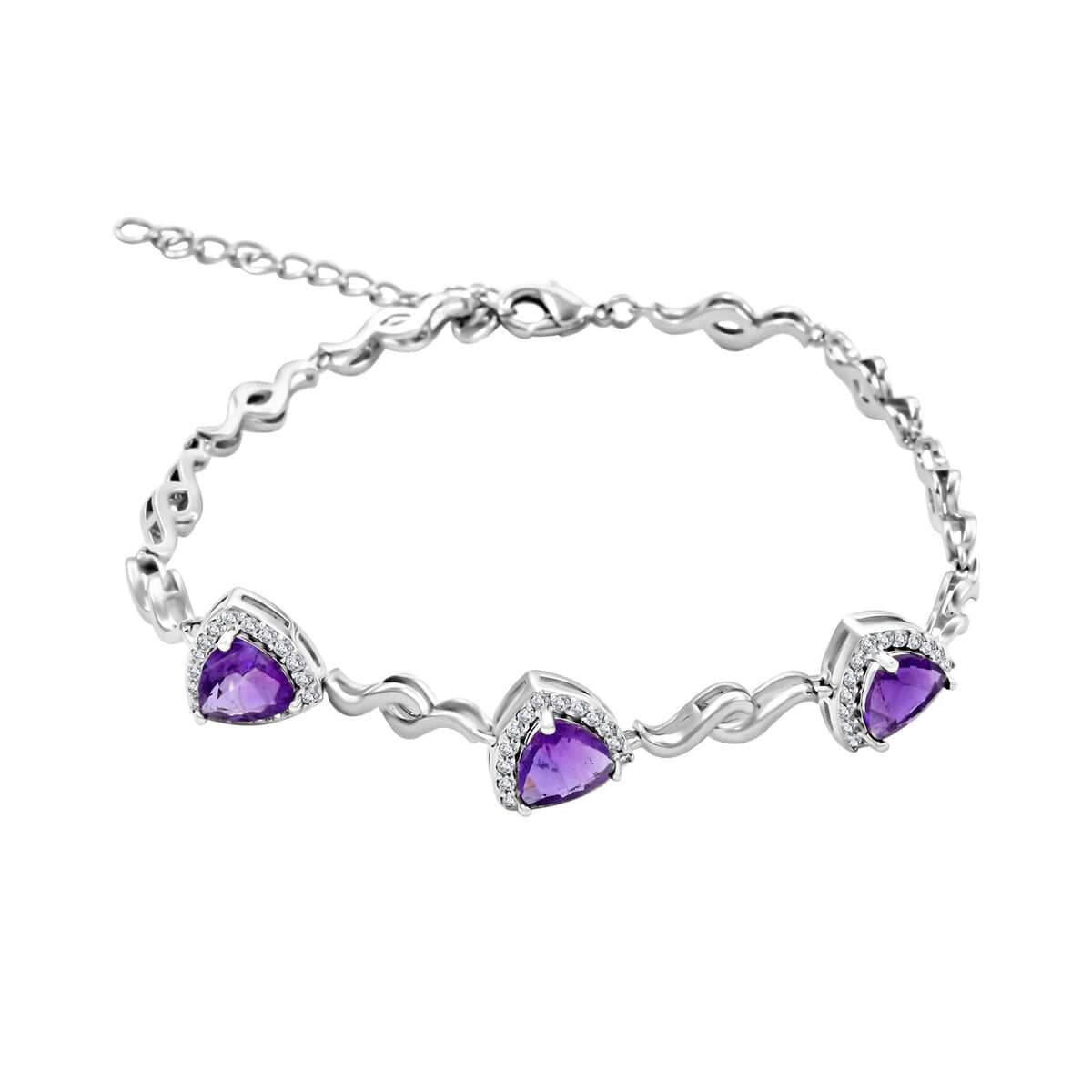 Amethyst and Simulated Diamond 2.65 ctw Bracelet in Silvertone (8.00 In) image number 0