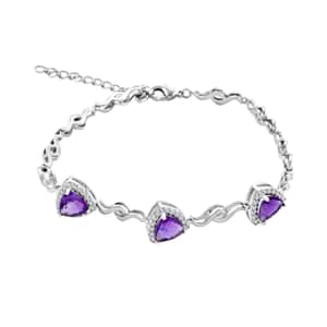 Amethyst and Simulated Diamond 2.65 ctw Bracelet in Silvertone (8.00 In)