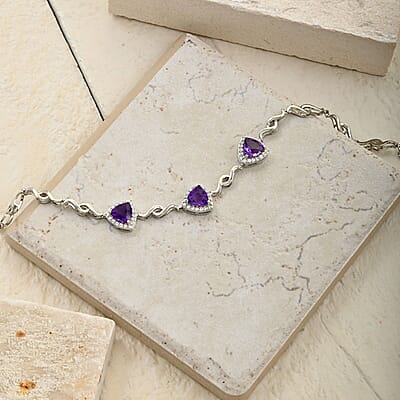 Amethyst and Simulated Diamond 2.65 ctw Bracelet in Silvertone (8.00 In)