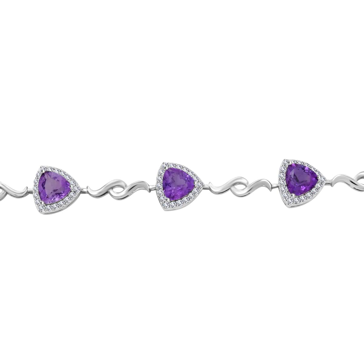 Amethyst and Simulated Diamond 2.65 ctw Bracelet in Silvertone (8.00 In) image number 3