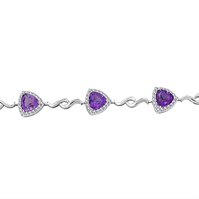 Amethyst and Simulated Diamond 2.65 ctw Bracelet in Silvertone (8.00 In)