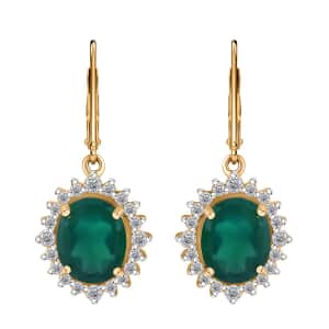 Verde Onyx and White Zircon 6.15 ctw Forest Bloom Earrings in Vermeil Yellow Gold Over Sterling Silver