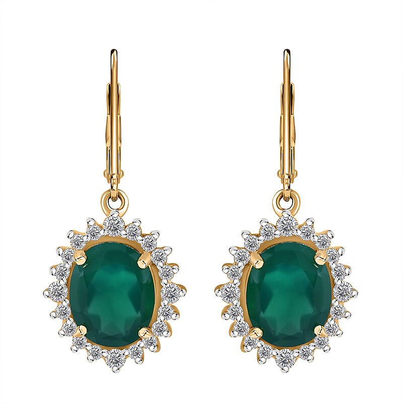 Verde Onyx and White Zircon 6.15 ctw Forest Bloom Earrings in Vermeil Yellow Gold Over Sterling Silver