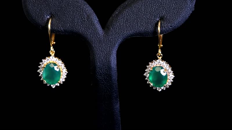 Verde Onyx and White Zircon 6.15 ctw Forest Bloom Earrings in Vermeil Yellow Gold Over Sterling Silver