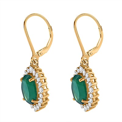 Verde Onyx and White Zircon 6.15 ctw Forest Bloom Earrings in Vermeil Yellow Gold Over Sterling Silver